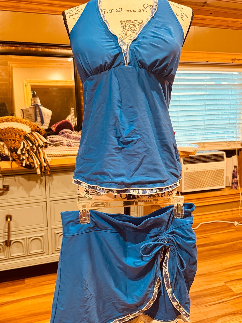 Blue Women’s Halter Tankini Top and Swim Skirt Set